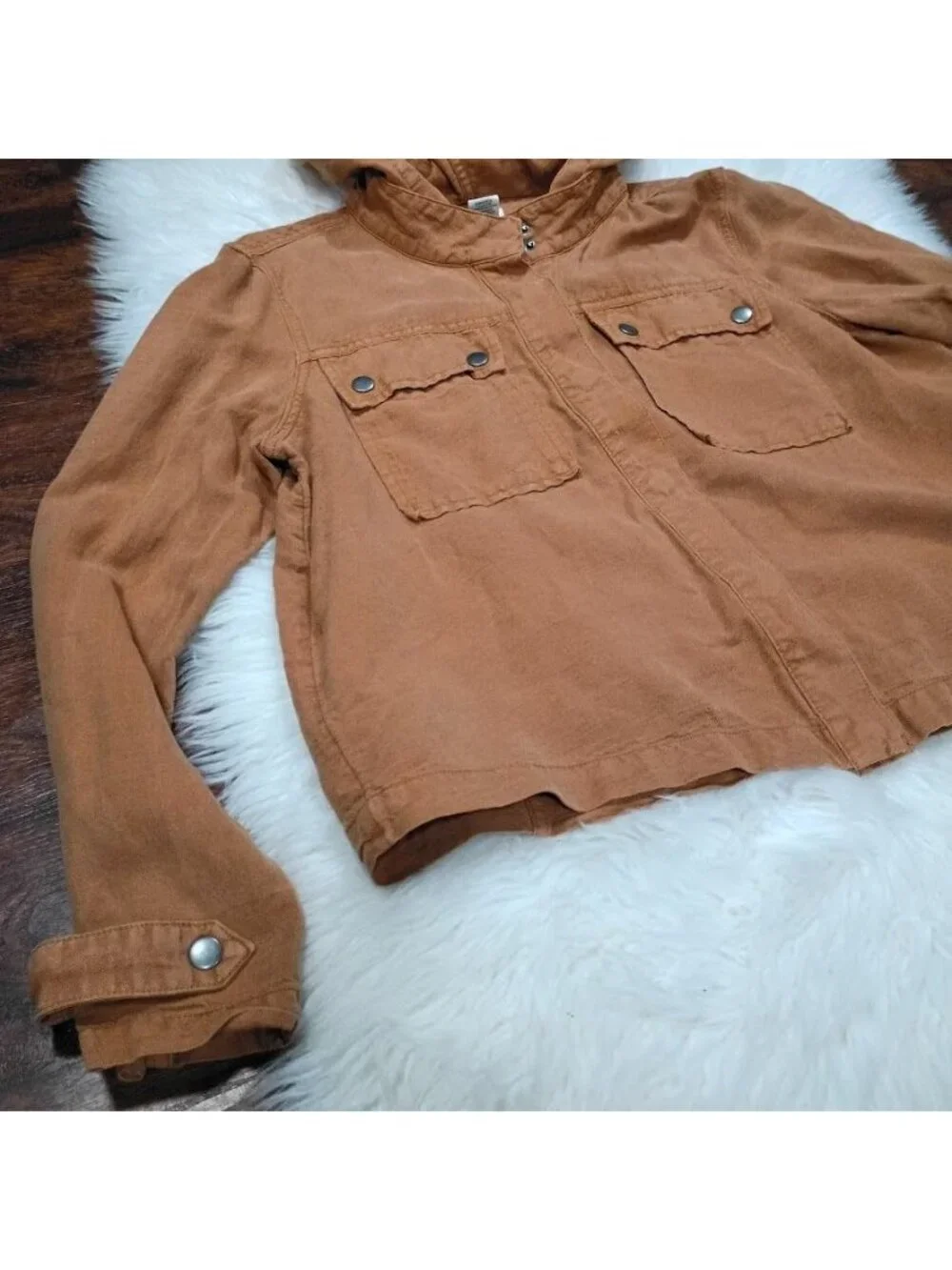 Nicole Miller Hooded Terra Cotta Cropped Linen Lagenlook Jacket Womens Large